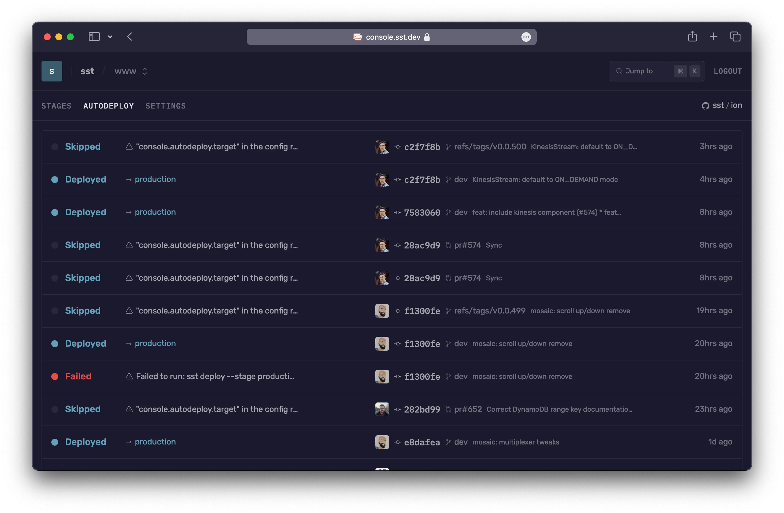 SST Console Autodeploy