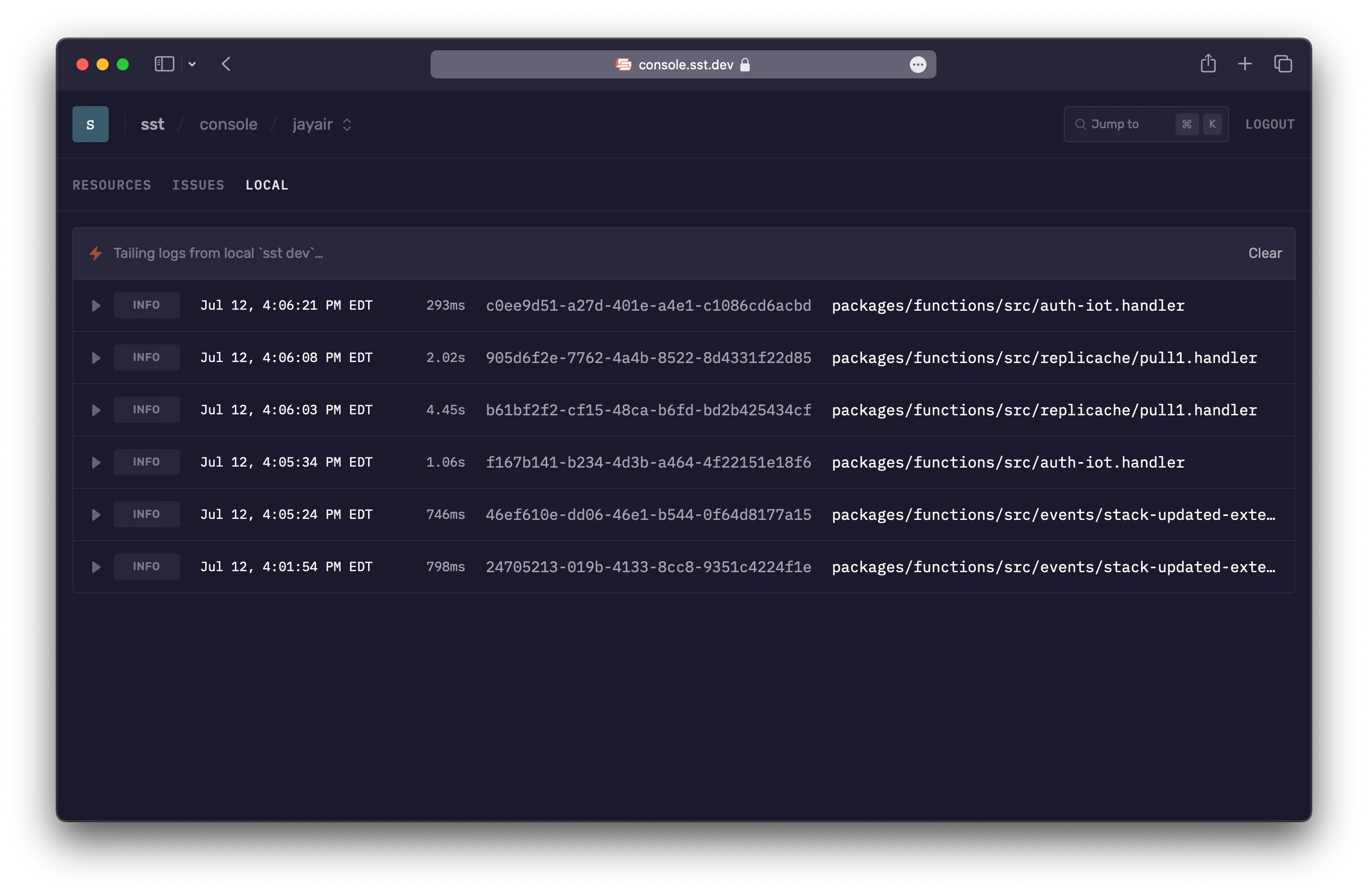 SST Console local logs