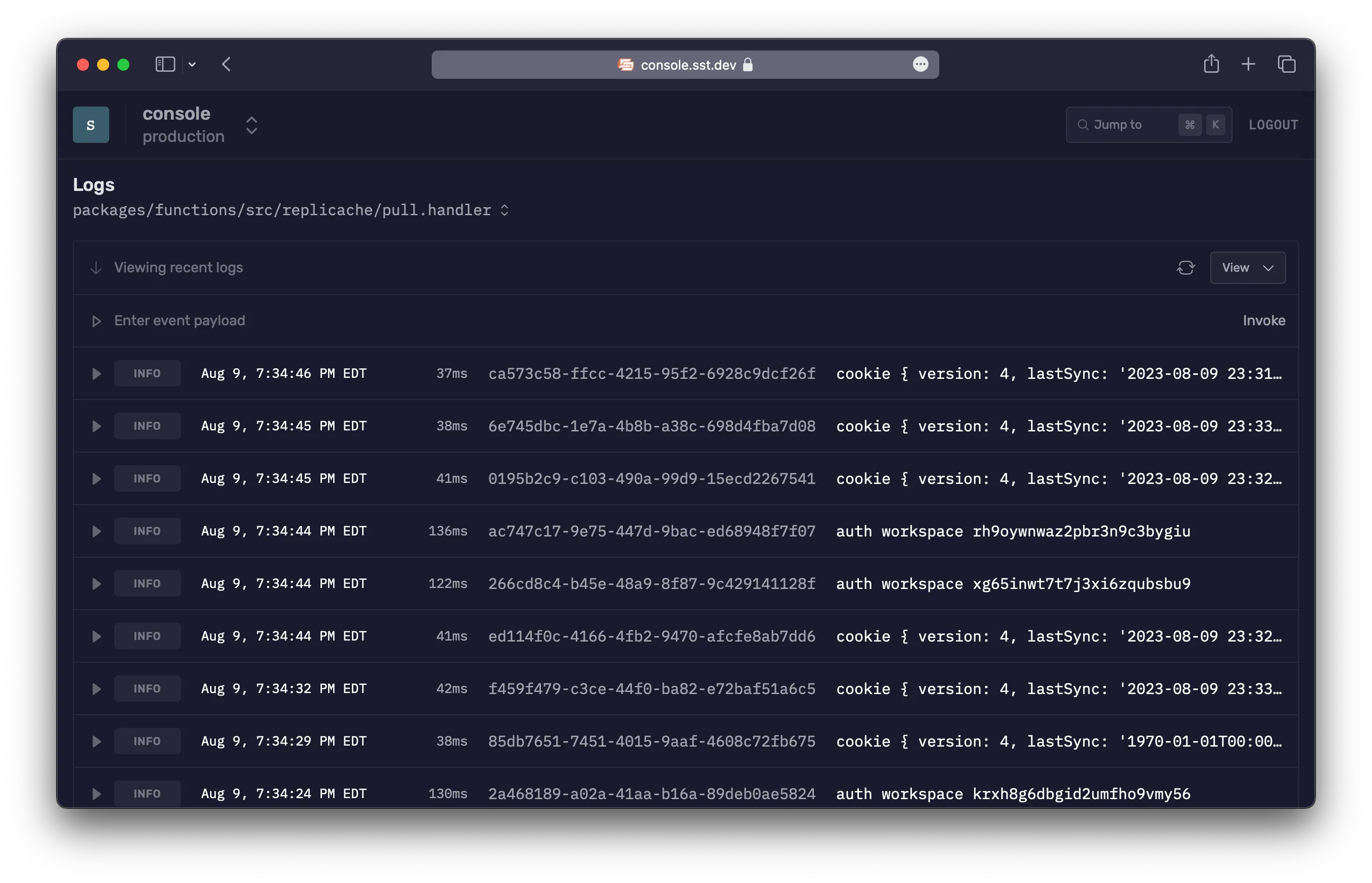 SST Console logs