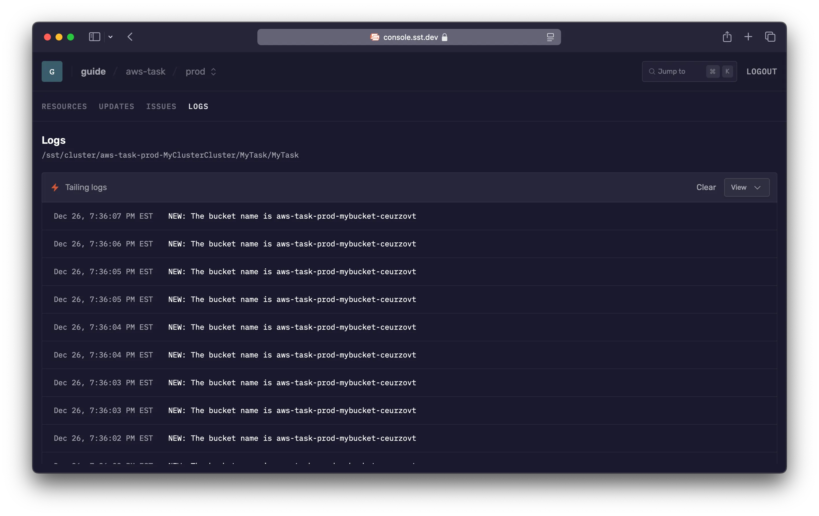 SST Console Task logs