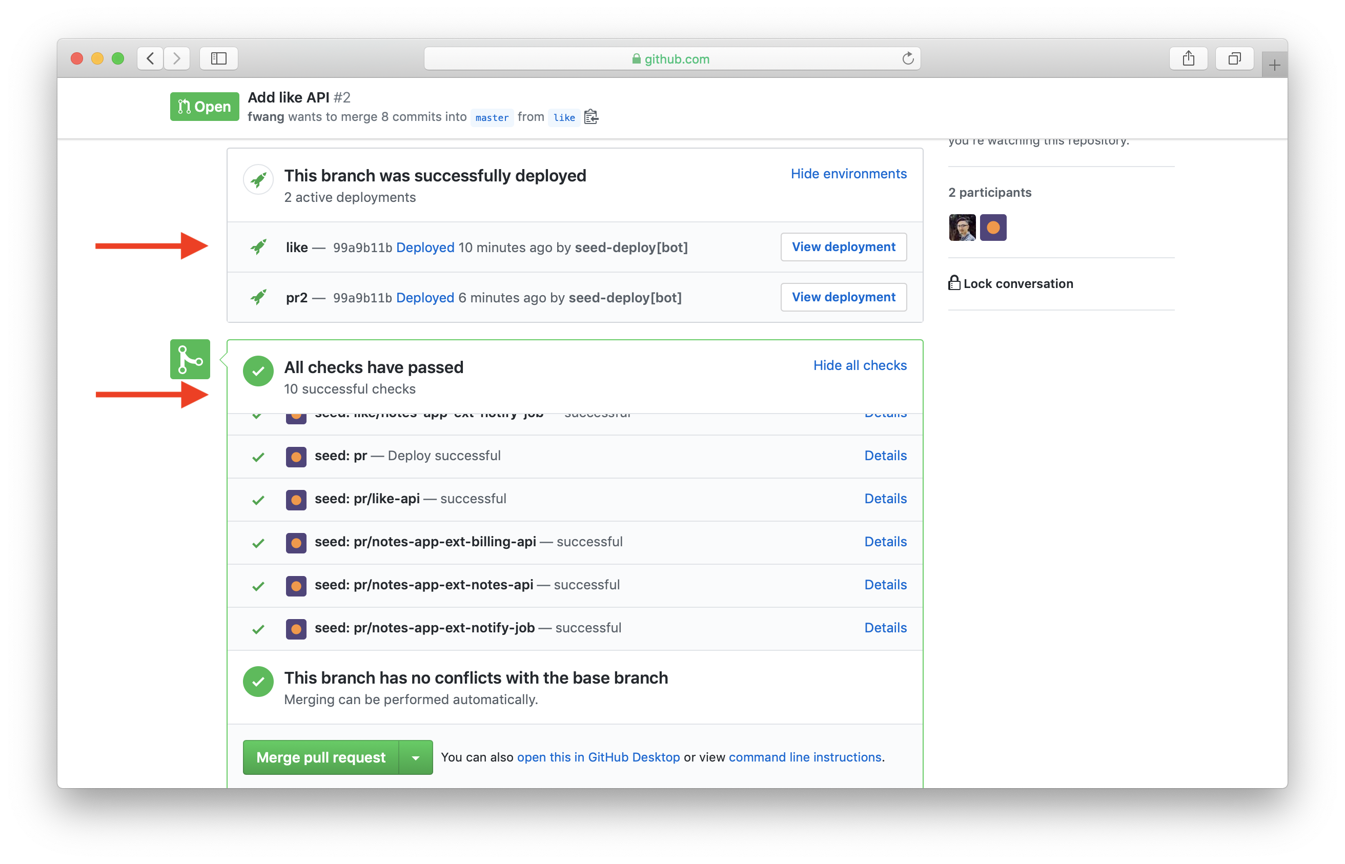 Show pull request checks in GitHub