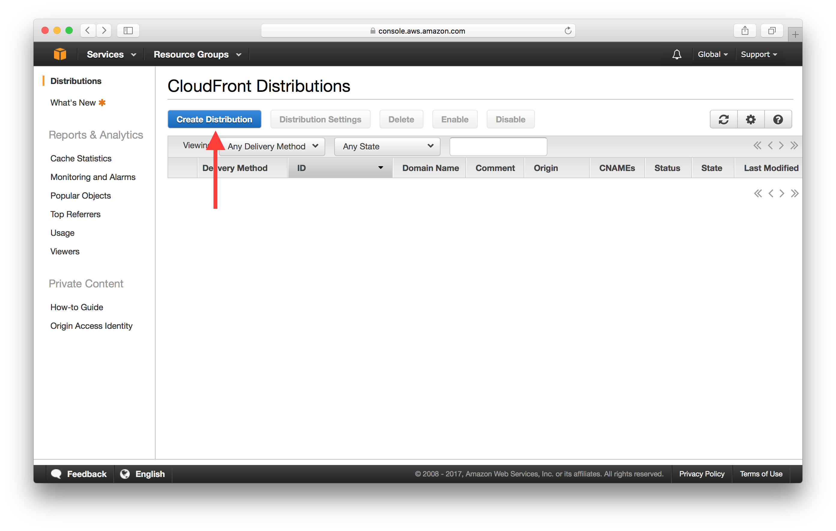 Create AWS CloudFront Distribution screenshot