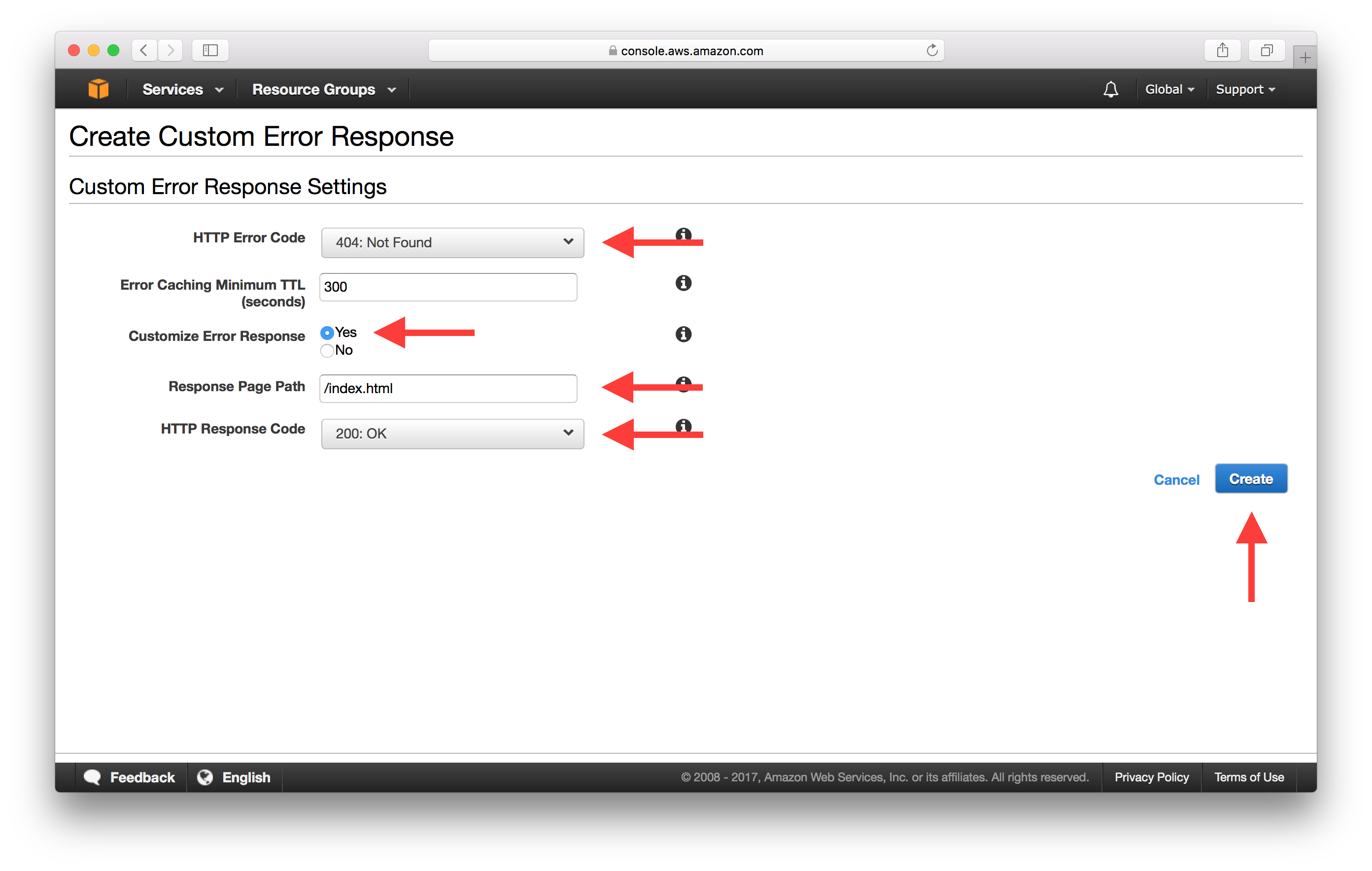 Create Custom Error Response screenshot