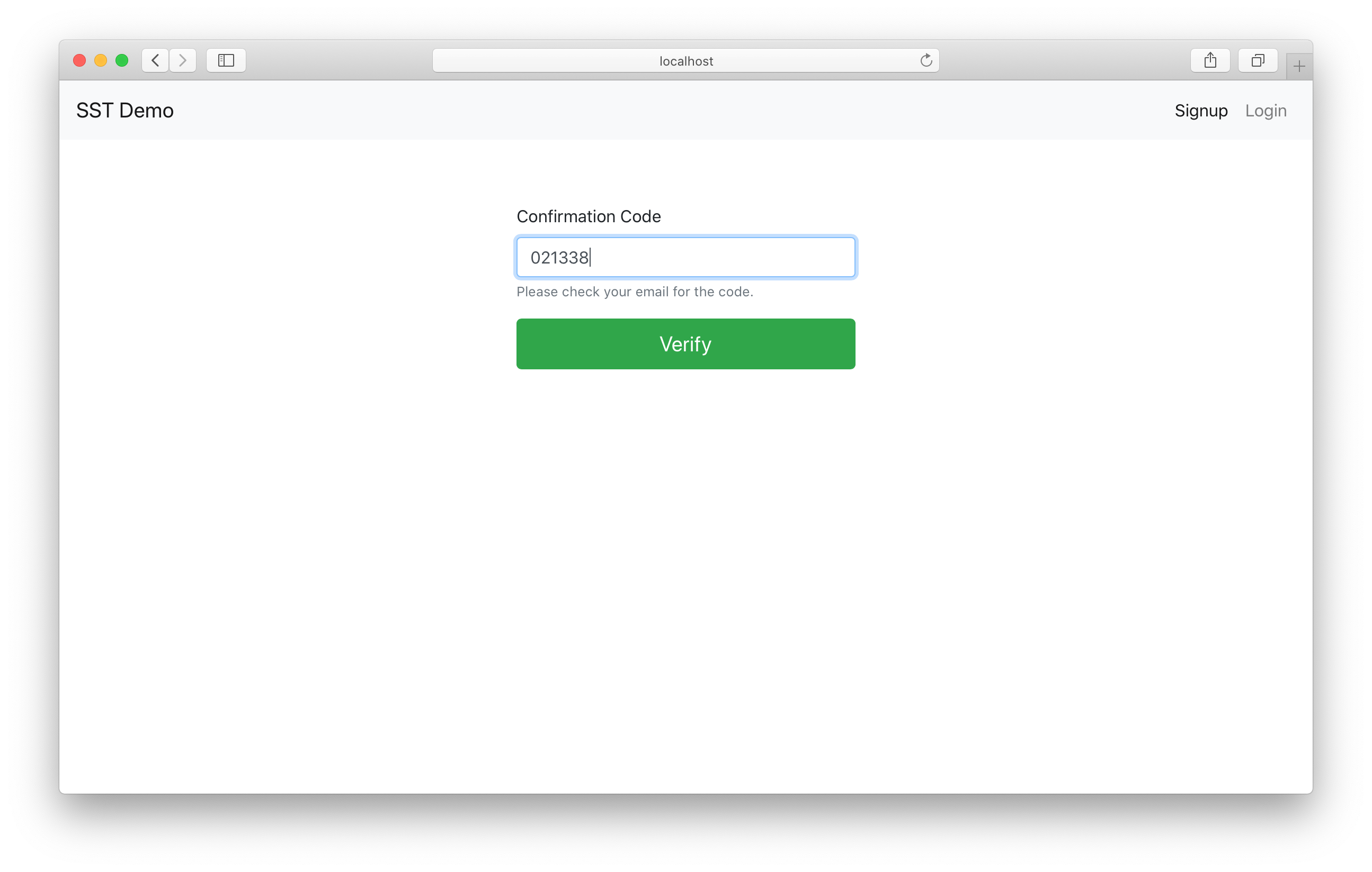 Sign up confirm Cognito in React.js app