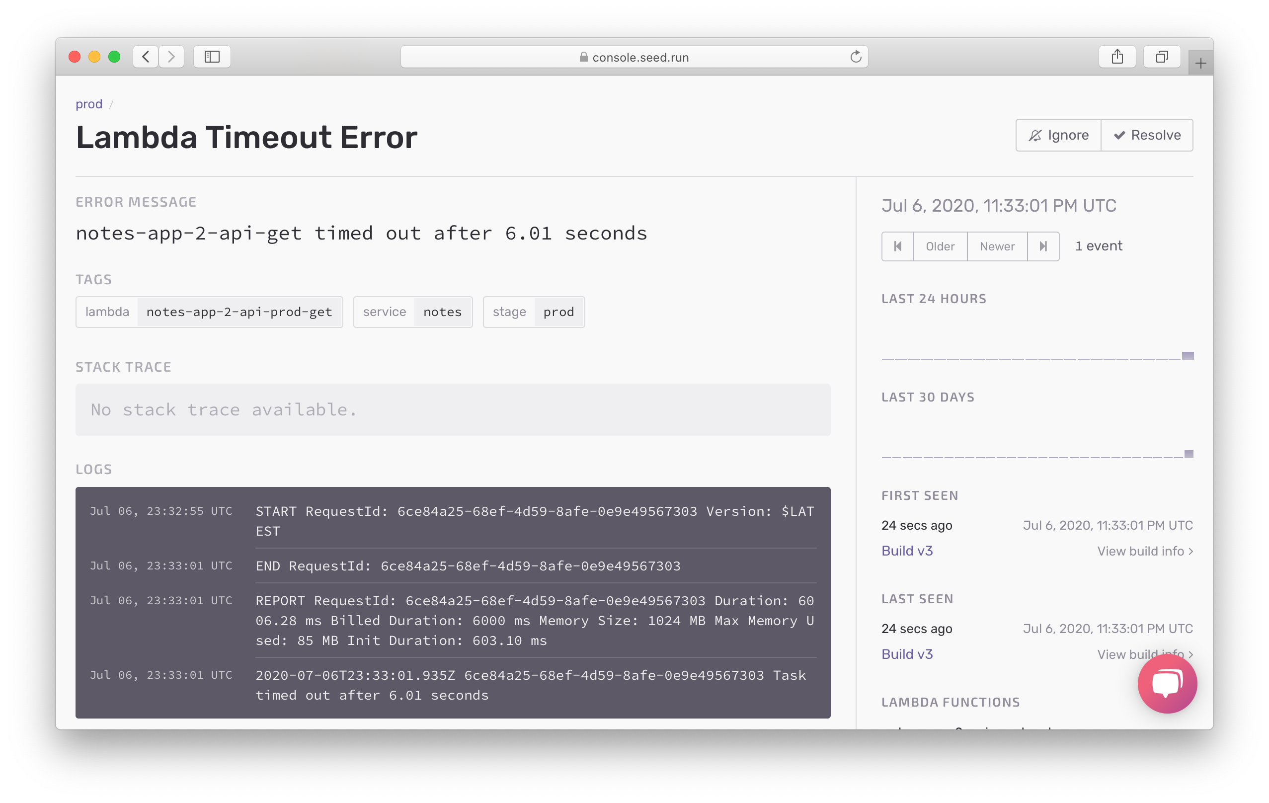 Timeout error details in Seed