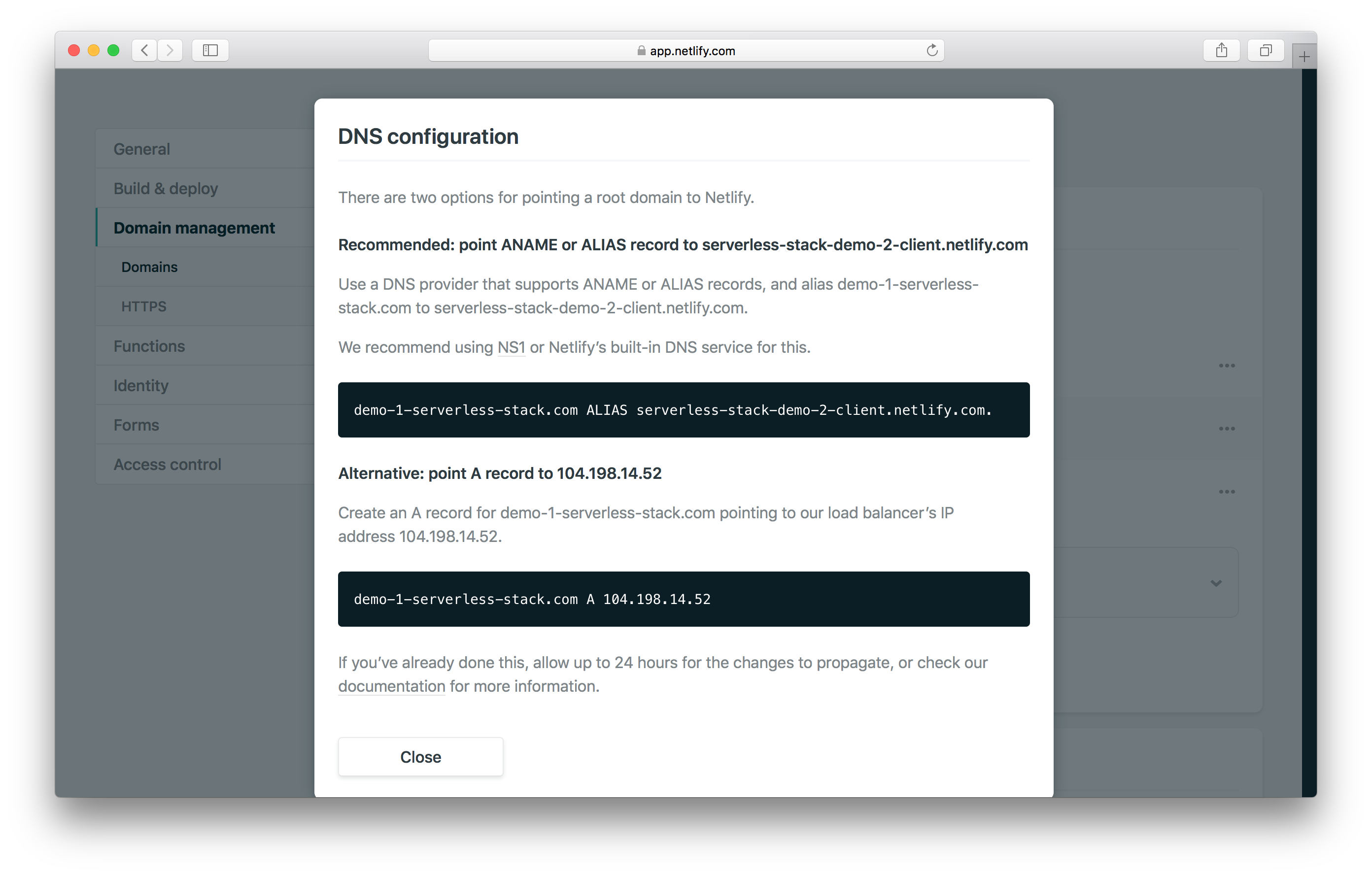 DNS configuration dialog screenshot